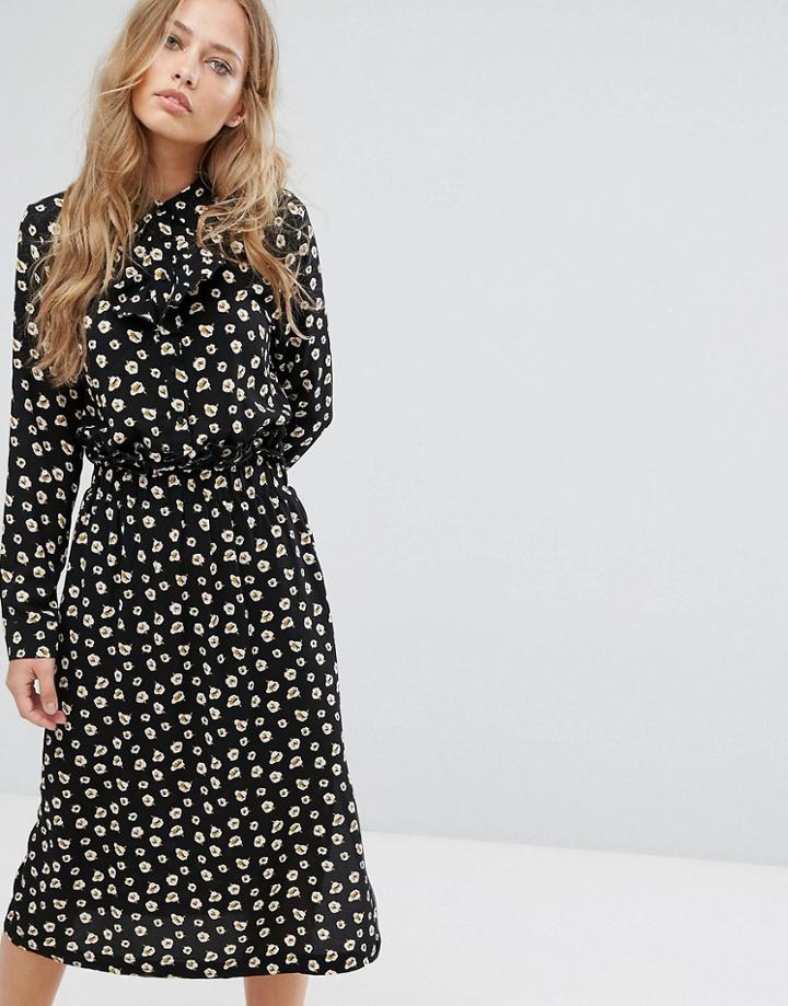 Suncoo Printed Midi Dress - Black