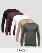 Asos Extreme Muscle Long Sleeve T-shirt 5 Pack - Multi
