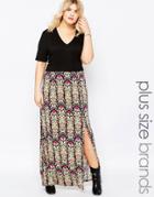 Club L Plus Maxi Dress With V Neck And Geo Printed Skirt - Geo Print