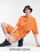 Asos Daysocial Oversized T-shirt With All Over Logo Print In Orange - Part Of A Set