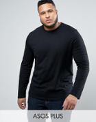 Asos Plus Long Sleeve T-shirt With Crew Neck In Black - Black