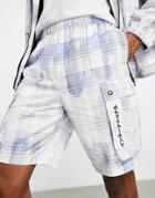 Topman Bleach Checked Cargo Shorts In Blue - Part Of A Set