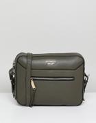 Paul Costelloe Real Leather Cross Body Bag With Zip Pocket - Green