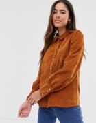 Vila Western Cord Shirt In Brown