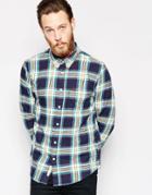 Lee Shirt Button Down Slub Twill Check In Navy - Navy Darkness