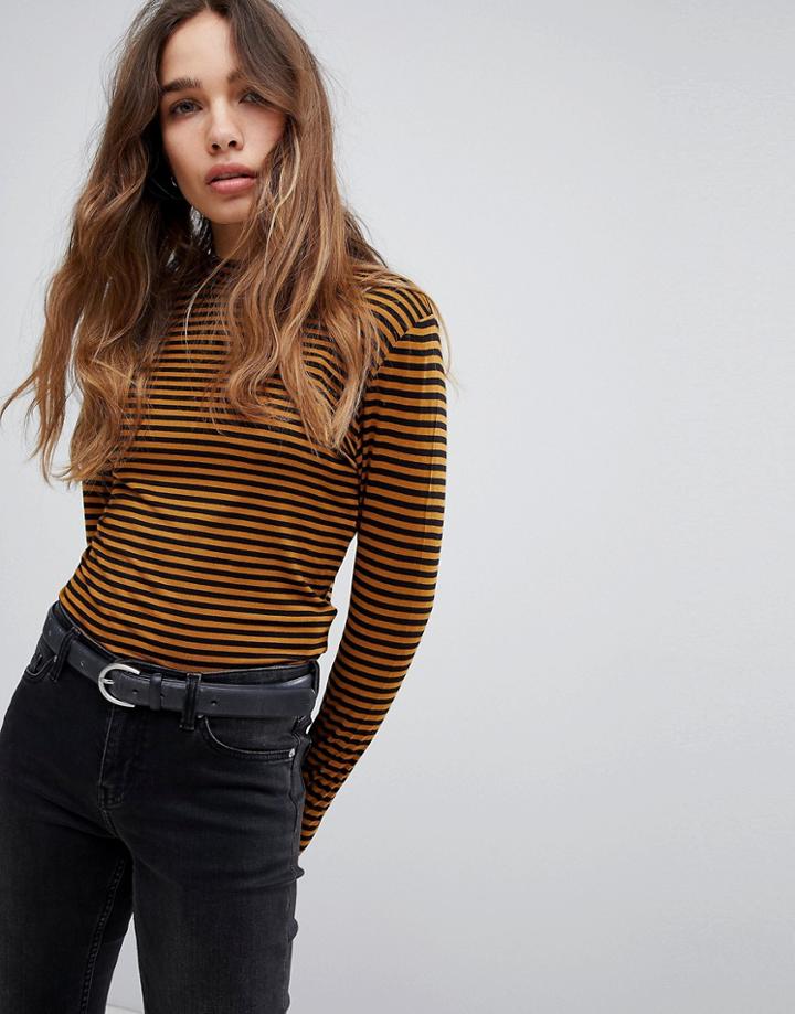 Jdy High Neck Striped Top - Brown