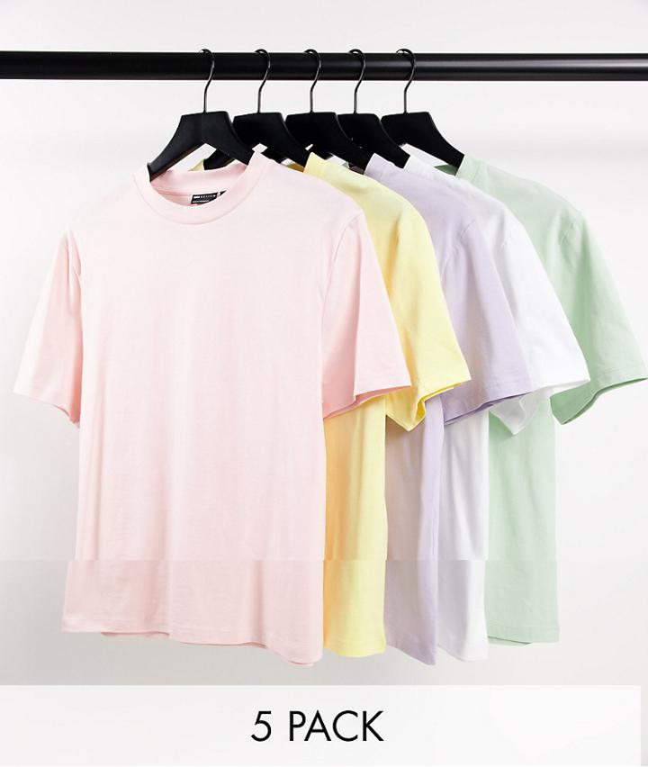 Asos Design 5 Pack T-shirt With Crew Neck In Multi