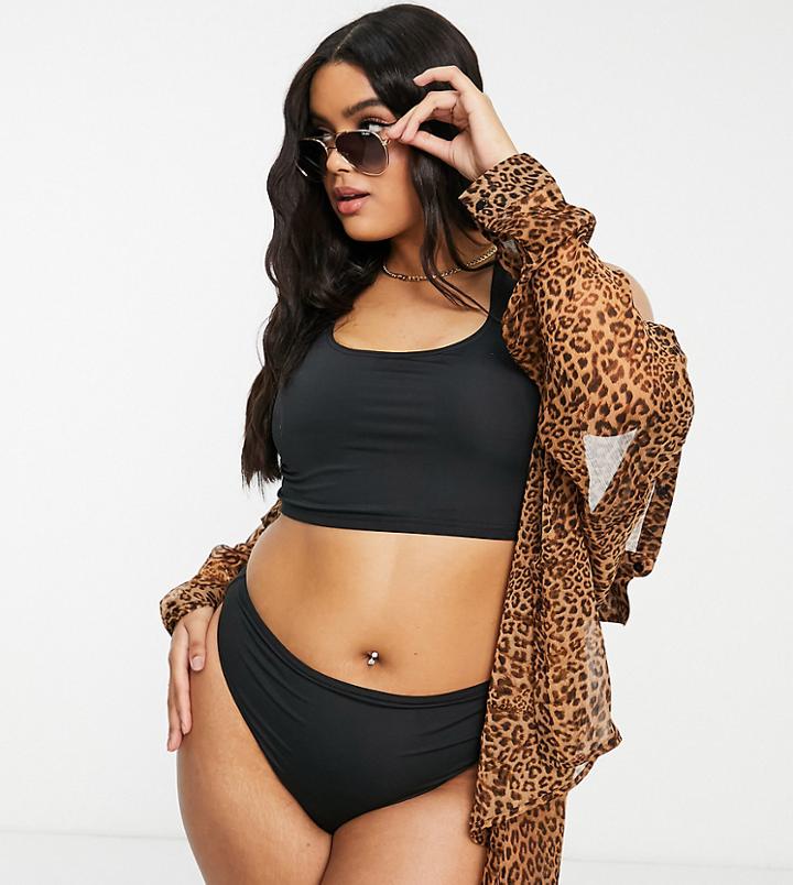 Collusion Plus Recycled High Waist High Leg Bikini Bottom In Black