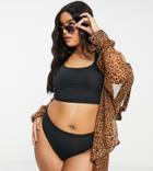 Collusion Plus Recycled High Waist High Leg Bikini Bottom In Black
