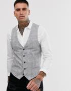 River Island Wedding Suit Vest In Gray Check
