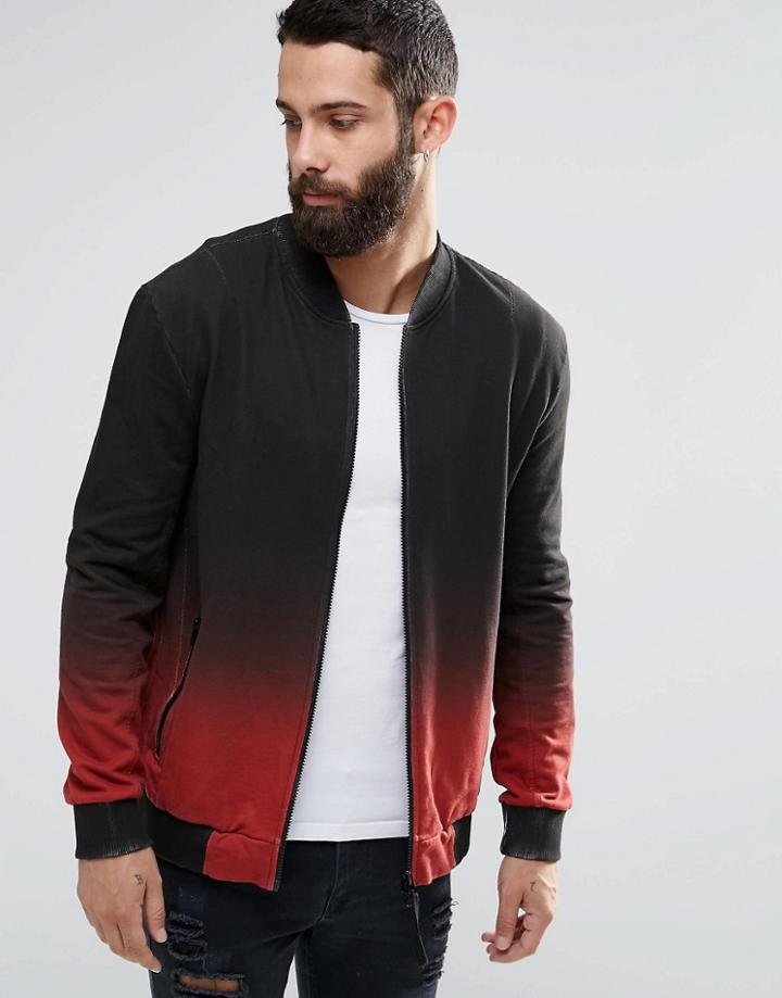 Religion Dip Dye Sweat Bomber Jacket - Red