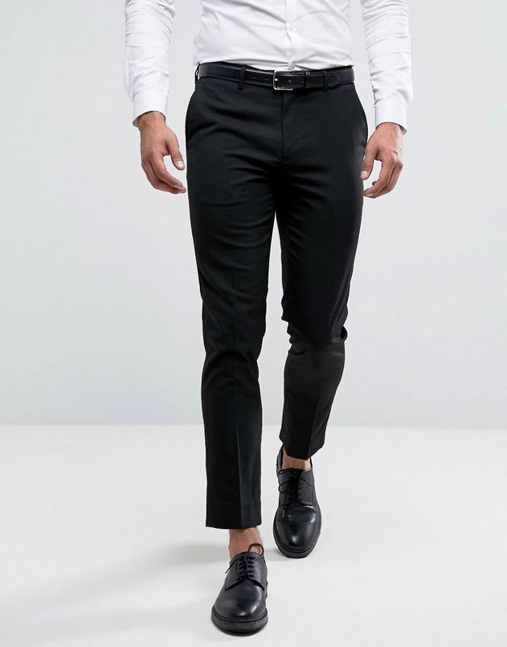River Island Slim Fit Smart Pants In Black - Black