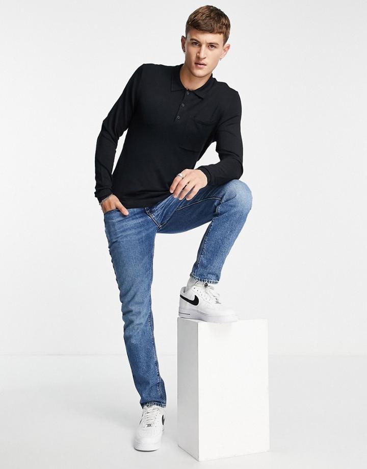 Only & Sons Long Sleeve Knitted Polo In Black