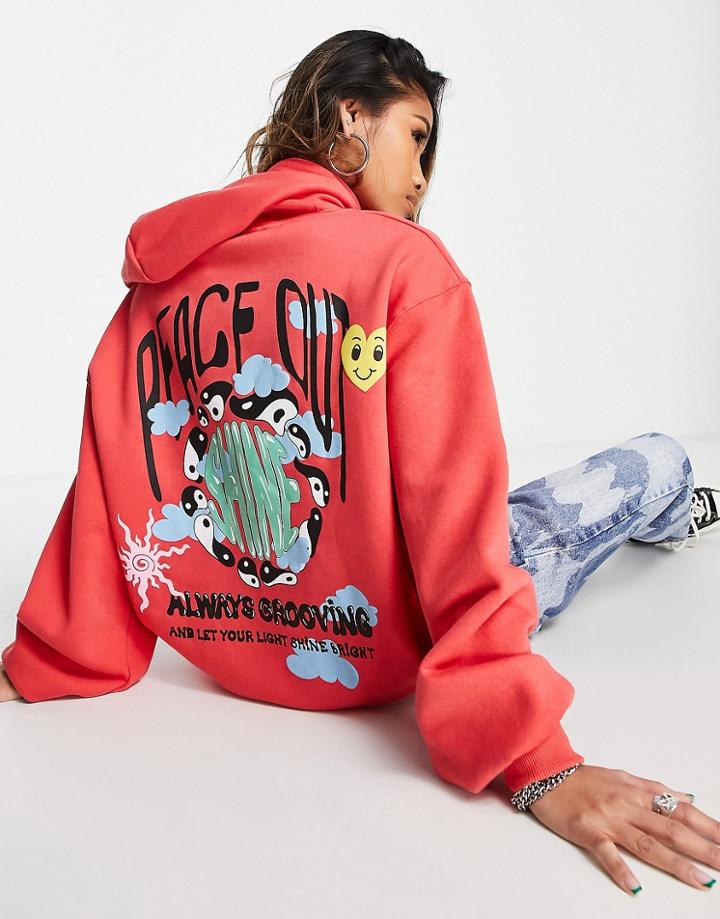 Bershka Oversized Retro Hoodie In Red