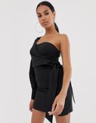 4th + Reckless One Shoulder Wrap Tie Mini Dress In Black