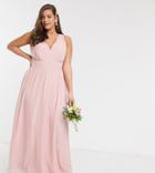 Tfnc Bridesmaid Plus Top Wrap Chiffon Dress-pink