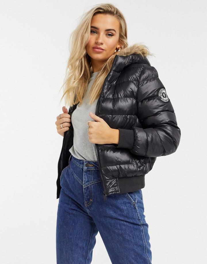 Brave Soul River Padded Jacket With Faux Fur Trim-black