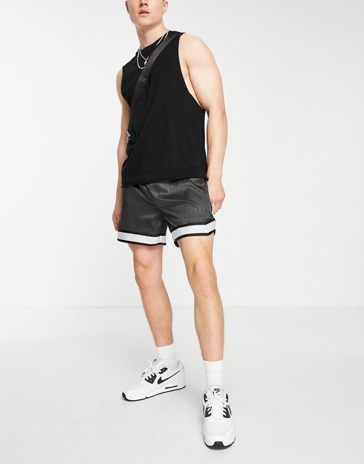 Siksilk Shorts In Black With Taping Detail And All Over Logo Print