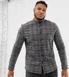 Asos Design Plus Skinny Fit Denim Check Shirt With Grandad Collar - Gray