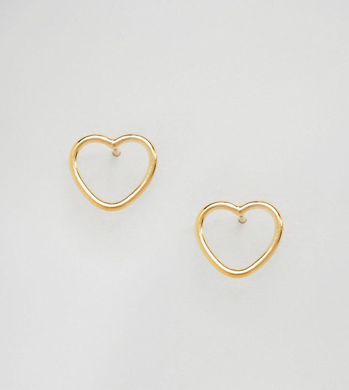 Asos Gold Plated Sterling Silver Fine Open Heart Stud Earrings - Silver