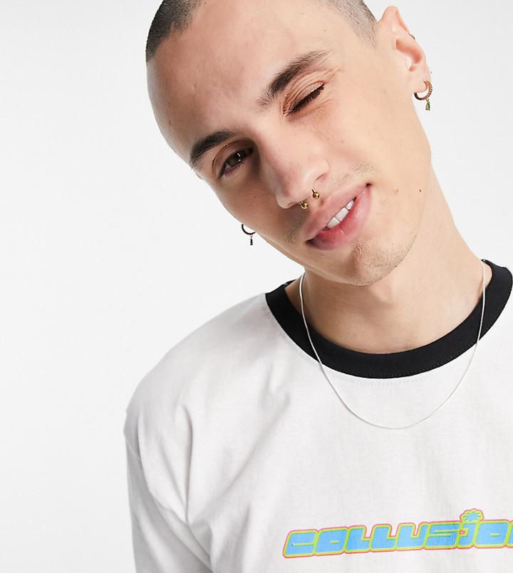 Collusion Slim Fit Ringer T-shirt With Logo In White