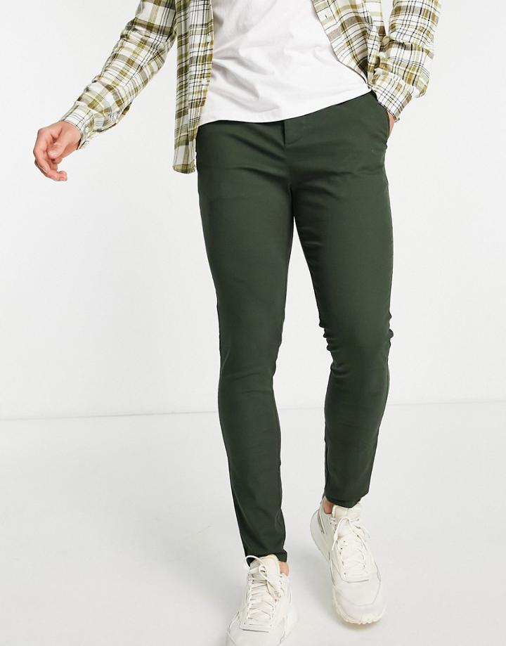Asos Design Power Stretch Chinos In Dark Green