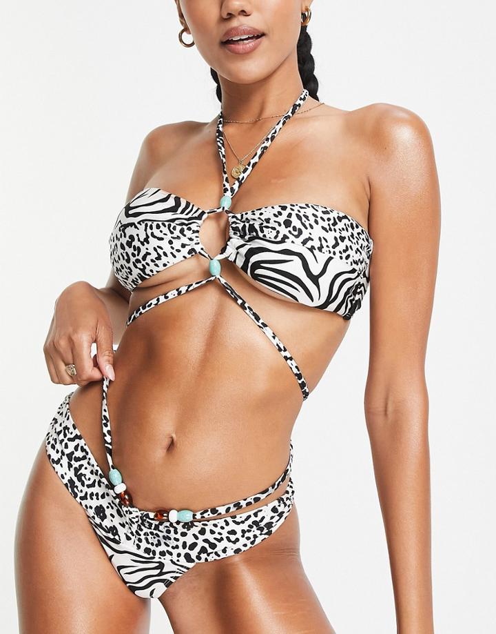 River Island Beaded Bandeau Bikini Top In Black