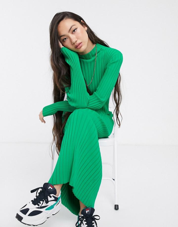 Weekday Ribbed Knitted Maxi Dress In Bright Green