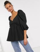In The Style X Lorna Luxe Top With Exaggerated Sleeve In Black