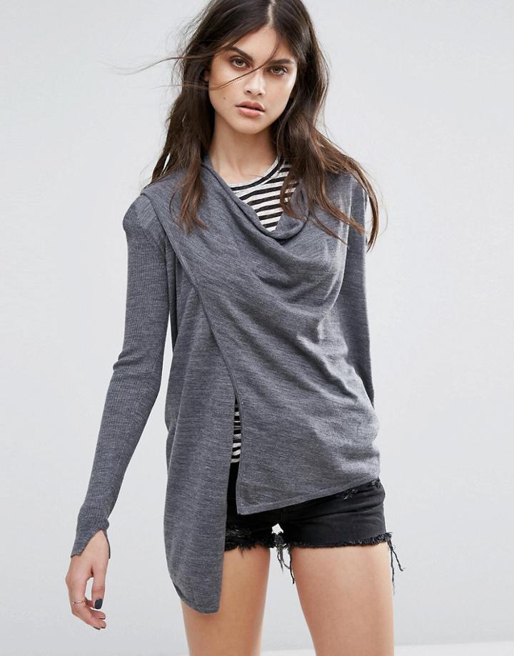 Allsaints Drina Ribbed Cardigan - Gray