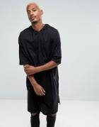 Asos Super Oversized Extreme Longline Hooded T-shirt With Half Sleeve And Side Splits - Black