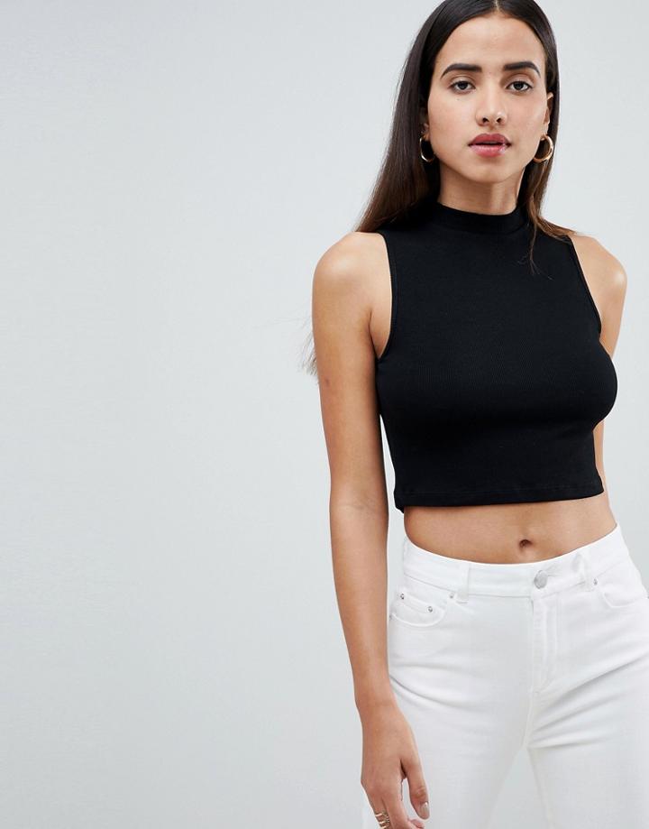 Asos Design Sleeveless Crop Top With Turtleneck - Black