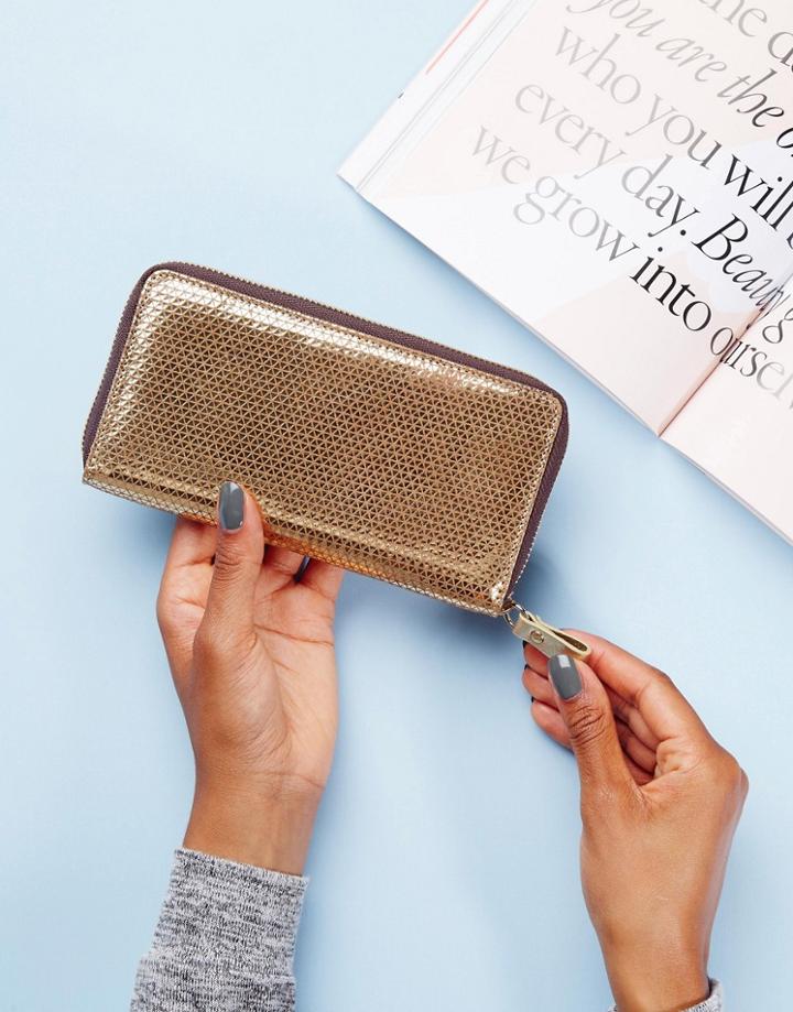 Made Leather Zip Around Purse - Gold