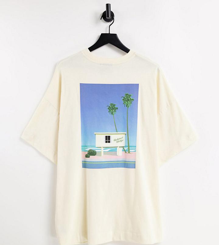 Reclaimed Vintage Inspired Relaxed Cotton T-shirt With Palm Print In Ecru-white