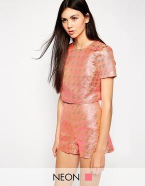 Lashes Of London Geo Jacquard T-shirt Crop Top - Pink