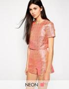 Lashes Of London Geo Jacquard T-shirt Crop Top - Pink