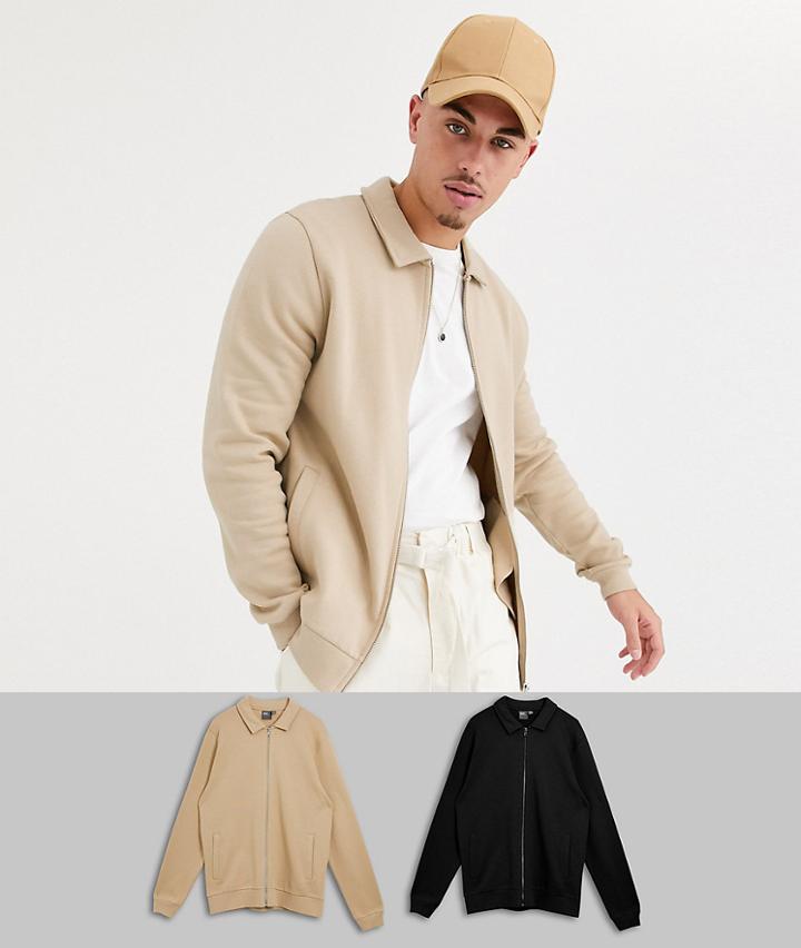 Asos Design Jersey Harrington Jacket 2 Pack Black/beige