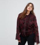 Religion Plus Sheer High Neck Shirt With Hardware Trim - Red