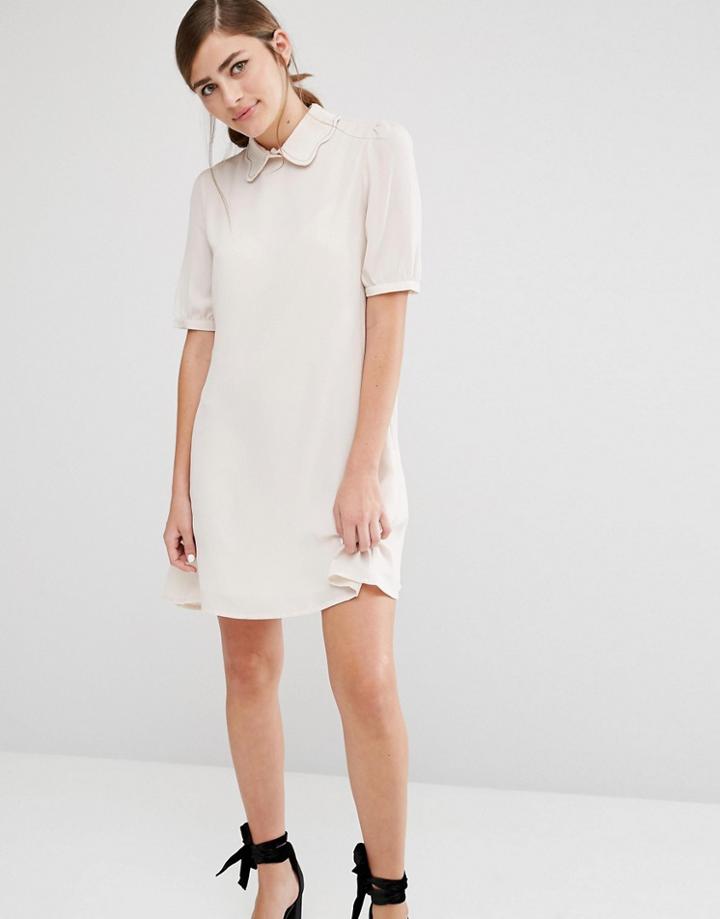 Fashion Union Shift Dress With Scallop Hem Collar - Beige