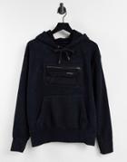 Liquor N Poker Oversized Hoodie In Black Acid Wash With Utility Pocket Detailing