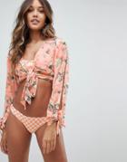 Asos Peach Tropic Tie Front Beach Top - Orange