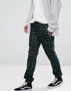 Asos Slim Joggers With Check Detail In Khaki - Green