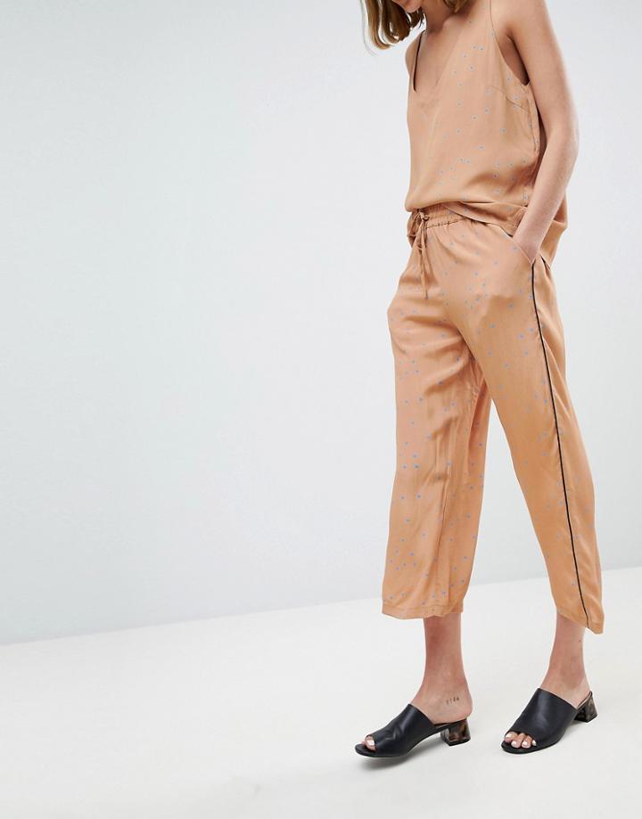 Moss Copenhagen Wide Leg Pants In Spot With Contrast Piping Co-ord - Tan