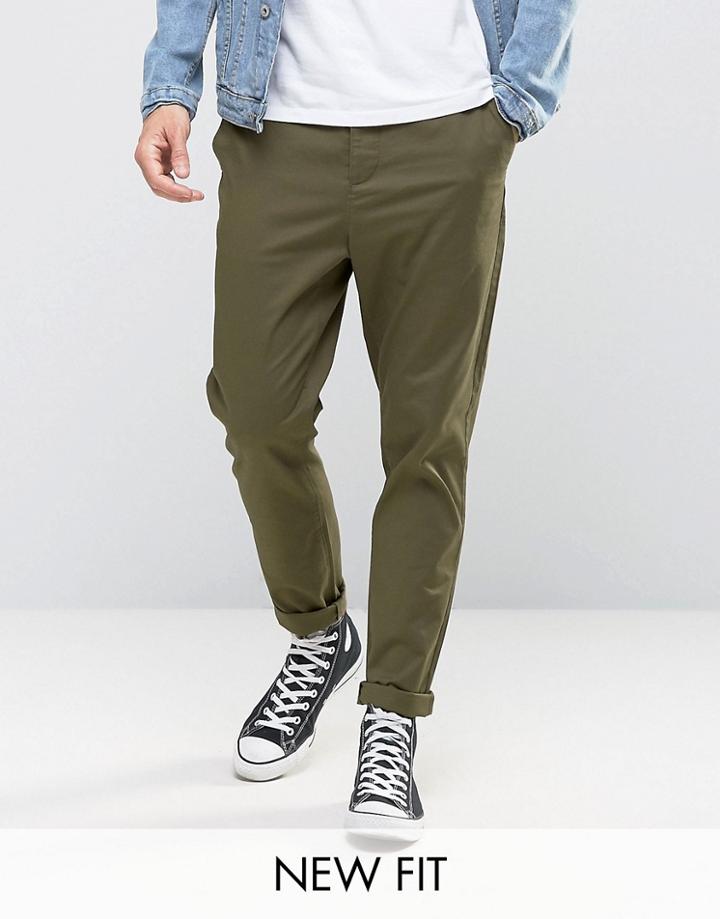 Asos Tapered Chinos In Khaki - Green