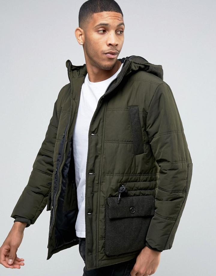 Esprit Padded Jacket With Military Pocket Detail - Green