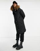 Brave Soul Rusette Diamond Quilt Hooded Coat In Black