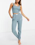 Asos Design Lounge A Essentials Waffle Cami & Sweatpants In Blue-blues