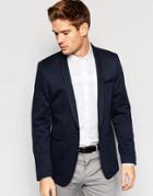 Asos Skinny Blazer In Jersey With Piping In Navy - Navy