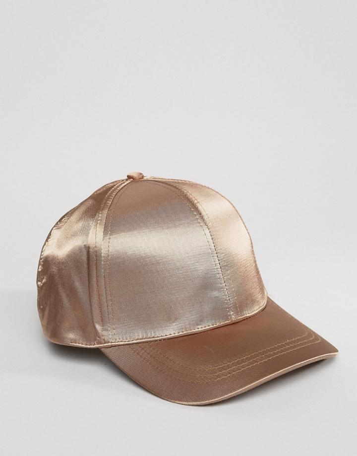 Asos Baseball Cap In Gold Satin - Gold