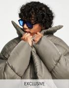 Collusion Puffer Jacket In Steely Gray-white